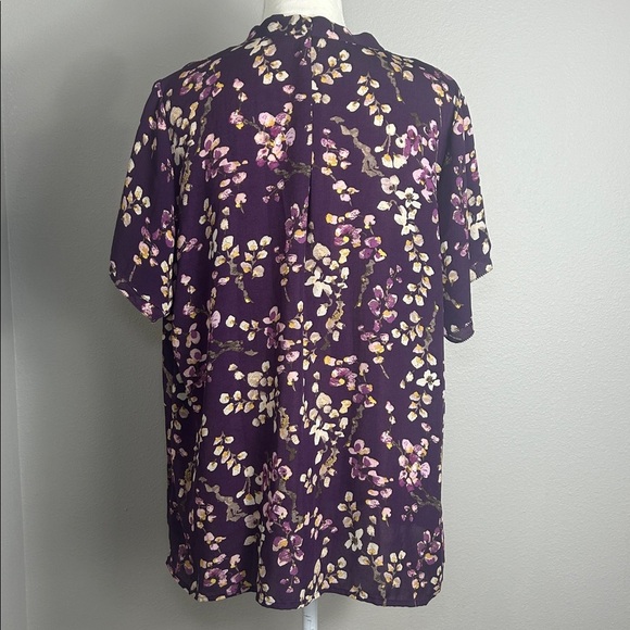 Lands' End Purple Floral Pulllover Pintuck Blouse w Tie Plus Size 18W - Picture 7 of 9